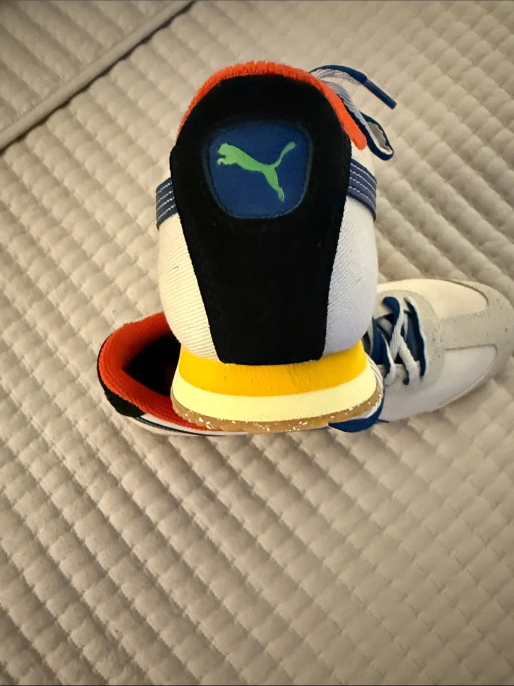 Puma Roma cream/blue/orange suede sneakers
